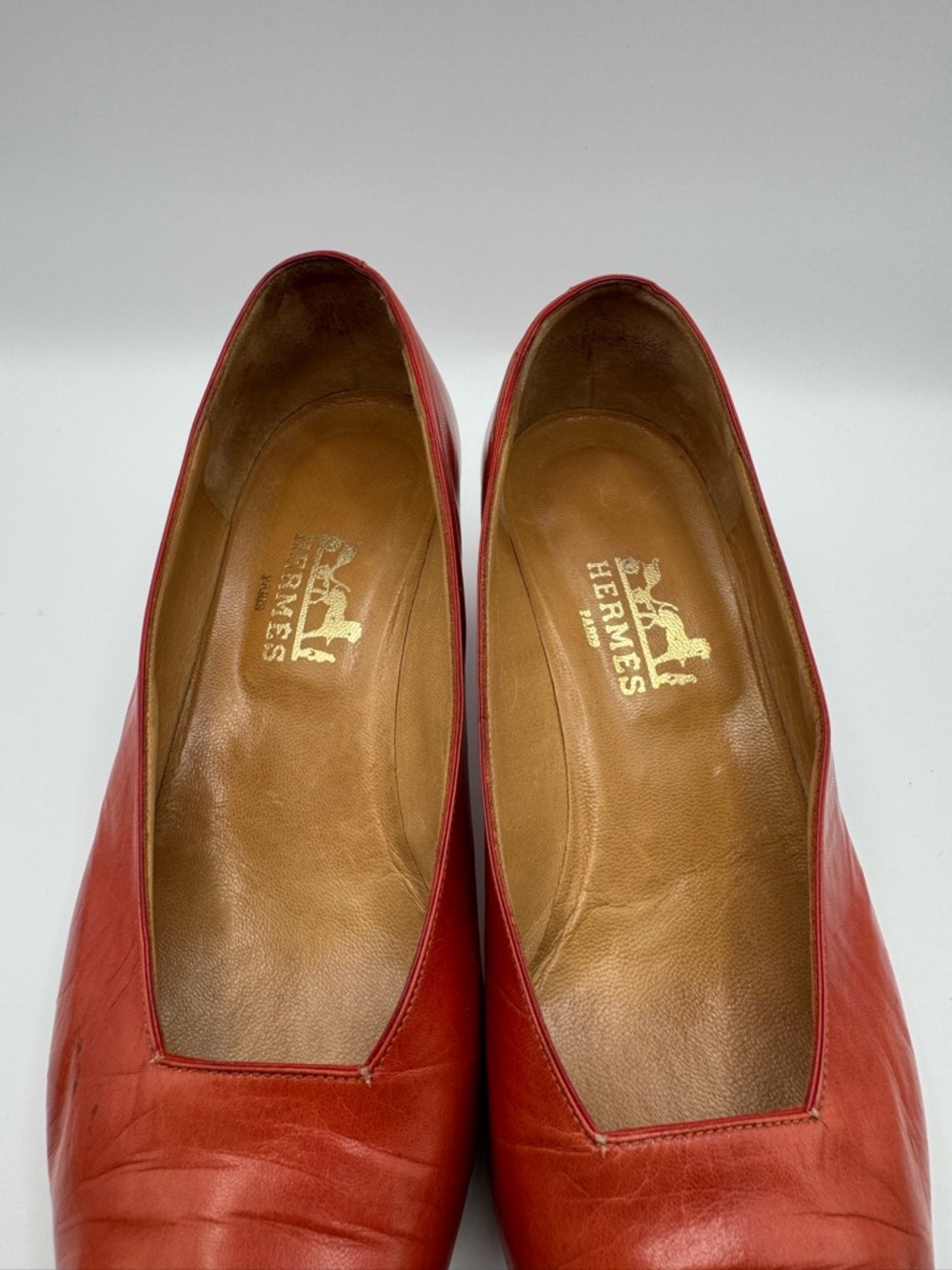 Vintage Hermès Paris Brick Red Leather Kitten Heel Pump Size 36.5 France - Picture 4 of 6